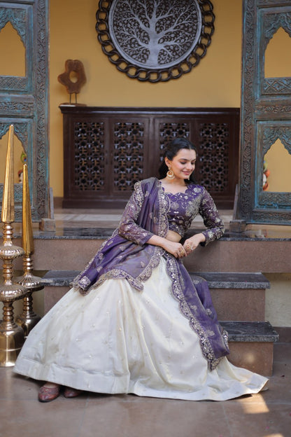 Luxuriant Purple Color Zari Sequence Embroidered Work Lehenga Choli