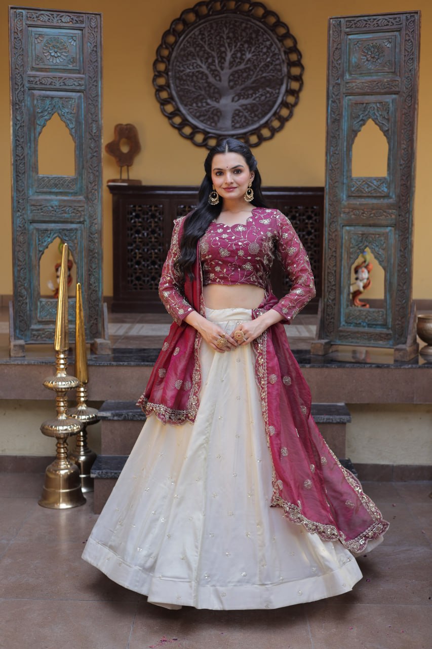 Fantastic Pink Color Zari Sequence Embroidered Work Lehenga Choli