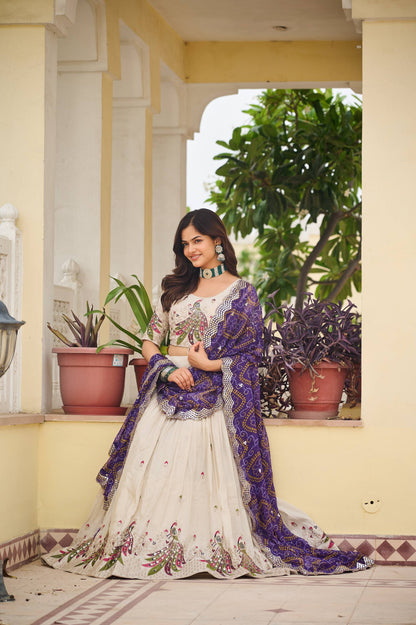 Weddings Wear Purple Color Embroidery Beautiful Lehenga Choli