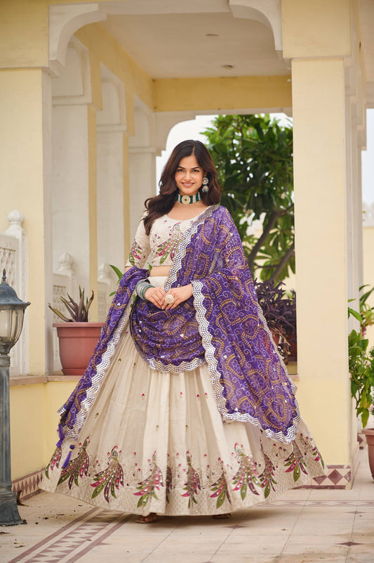 Weddings Wear Purple Color Embroidery Beautiful Lehenga Choli