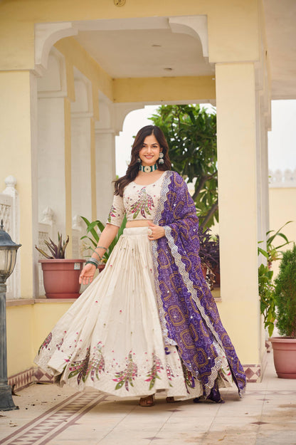 Weddings Wear Purple Color Embroidery Beautiful Lehenga Choli