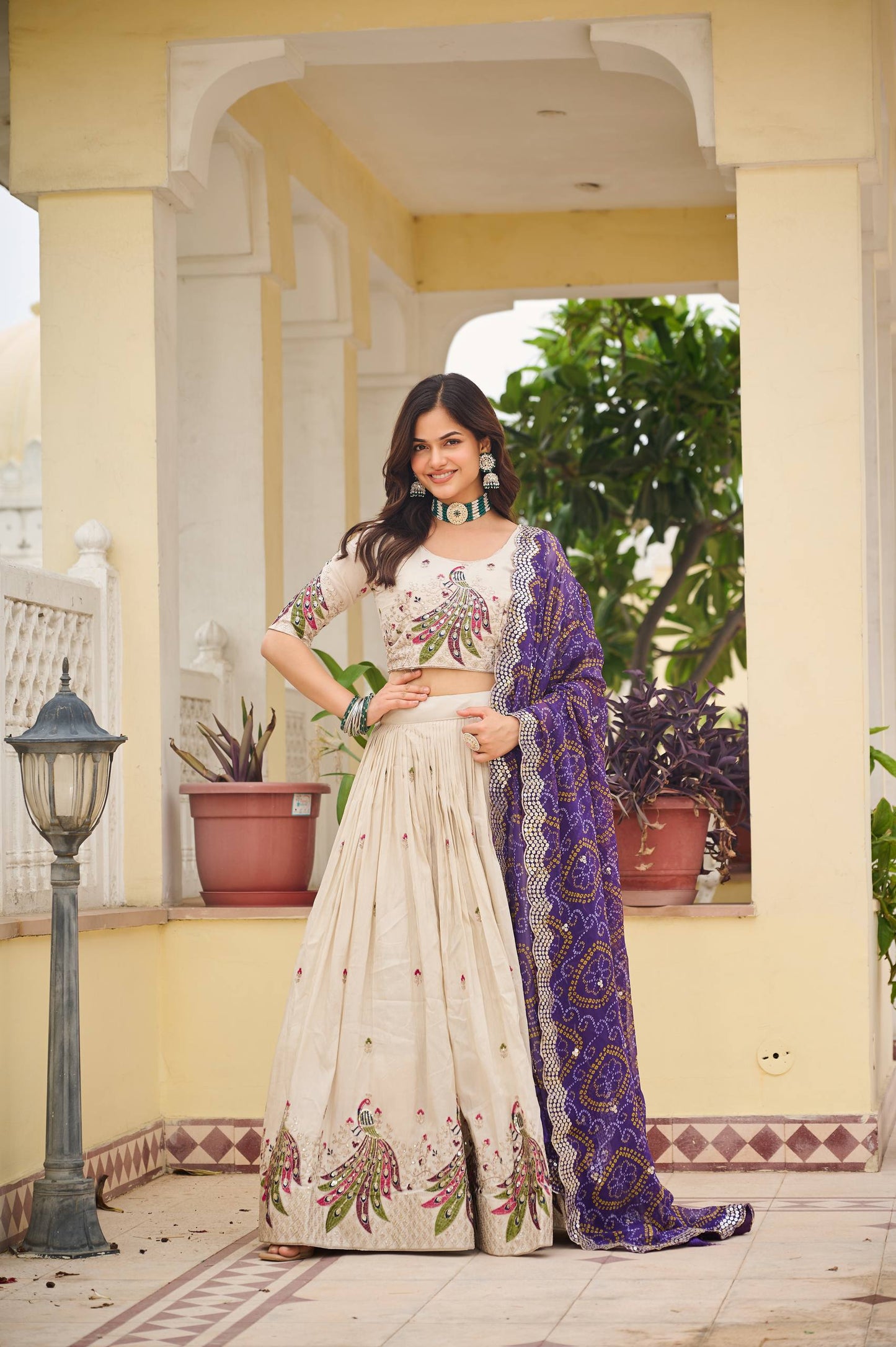 Weddings Wear Purple Color Embroidery Beautiful Lehenga Choli