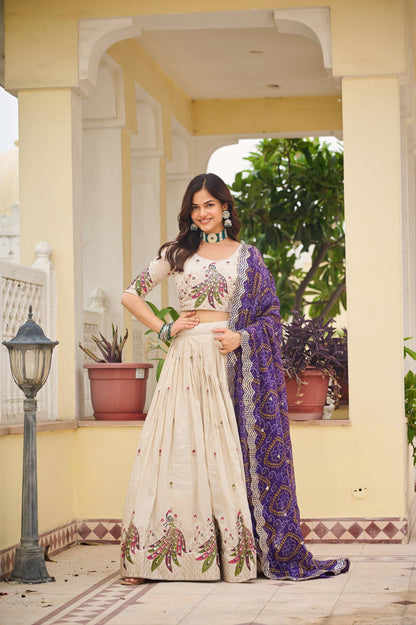 Weddings Wear Purple Color Embroidery Beautiful Lehenga Choli