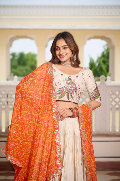Weddings Wear Orange Color Embroidery Beautiful Lehenga Choli