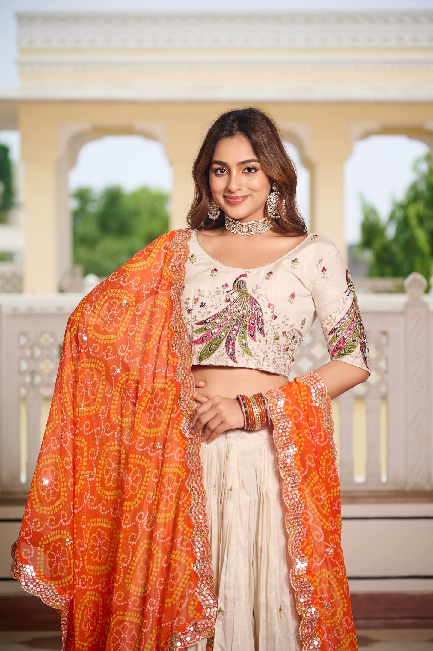 Weddings Wear Orange Color Embroidery Beautiful Lehenga Choli