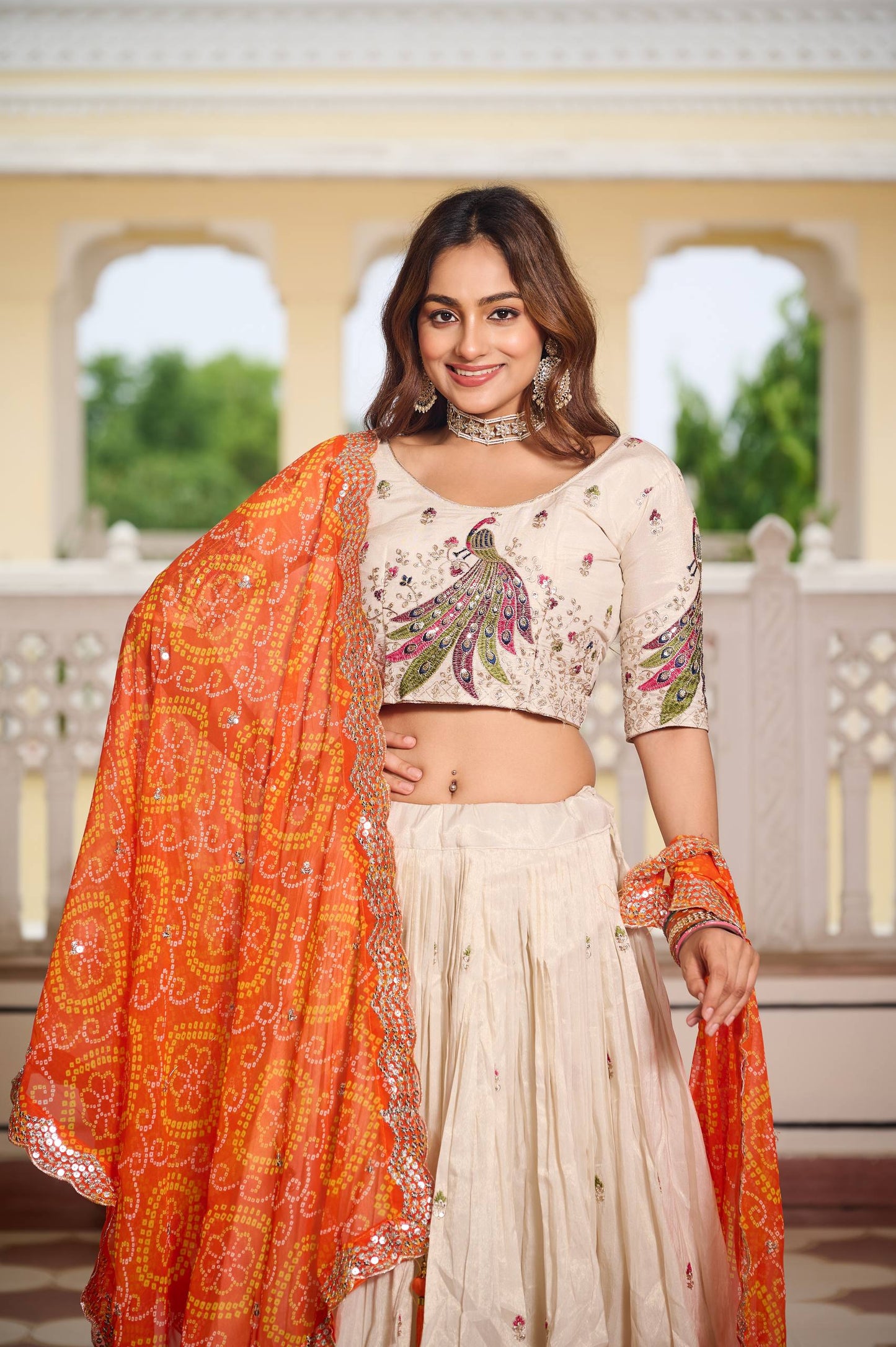 Weddings Wear Orange Color Embroidery Beautiful Lehenga Choli