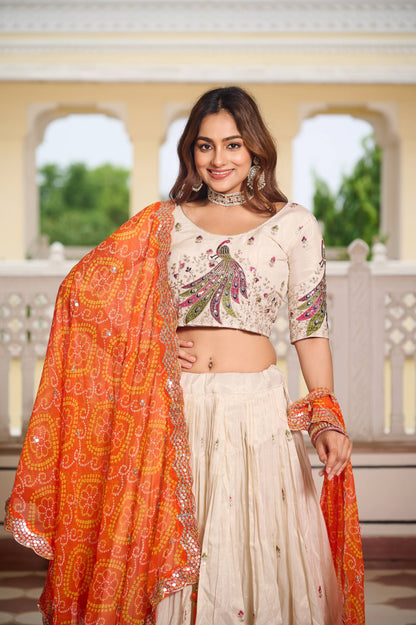 Weddings Wear Orange Color Embroidery Beautiful Lehenga Choli