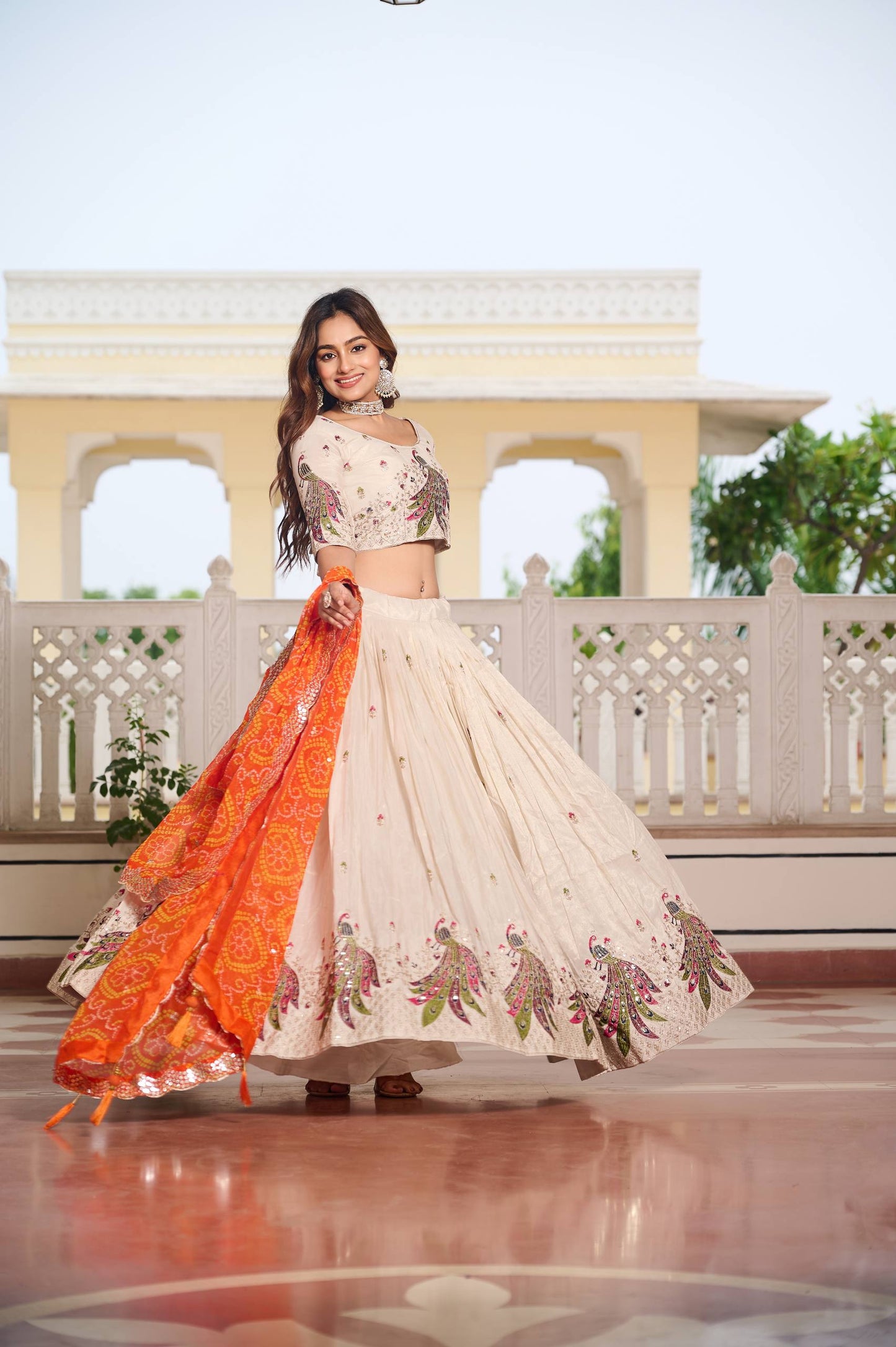 Weddings Wear Orange Color Embroidery Beautiful Lehenga Choli