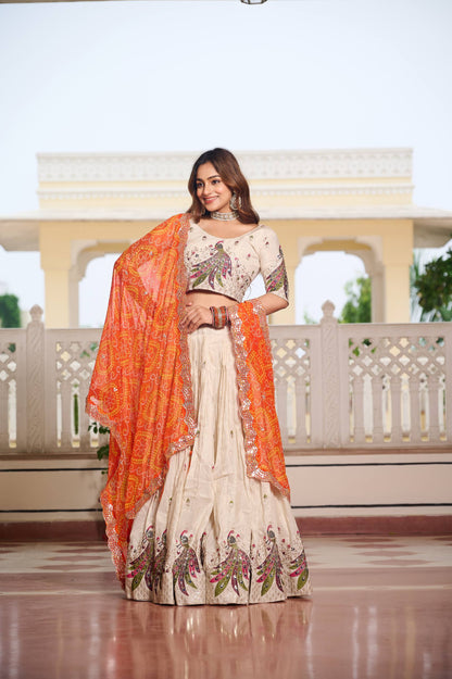 Weddings Wear Orange Color Embroidery Beautiful Lehenga Choli