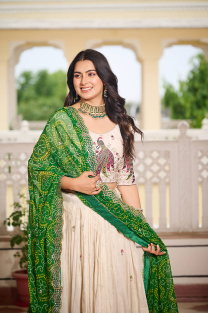 Weddings Wear Green Color Embroidery Beautiful Lehenga Choli