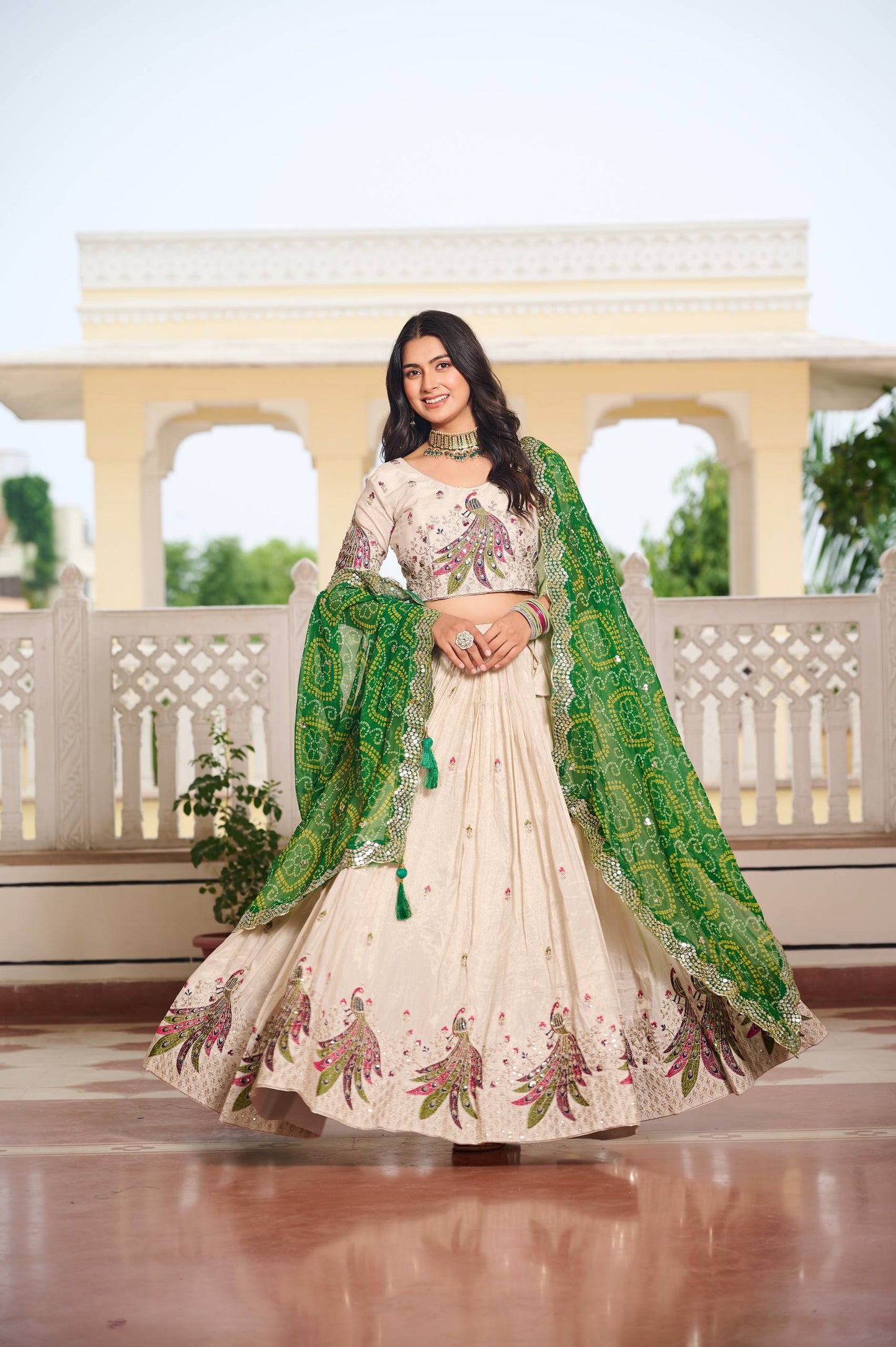 Weddings Wear Green Color Embroidery Beautiful Lehenga Choli