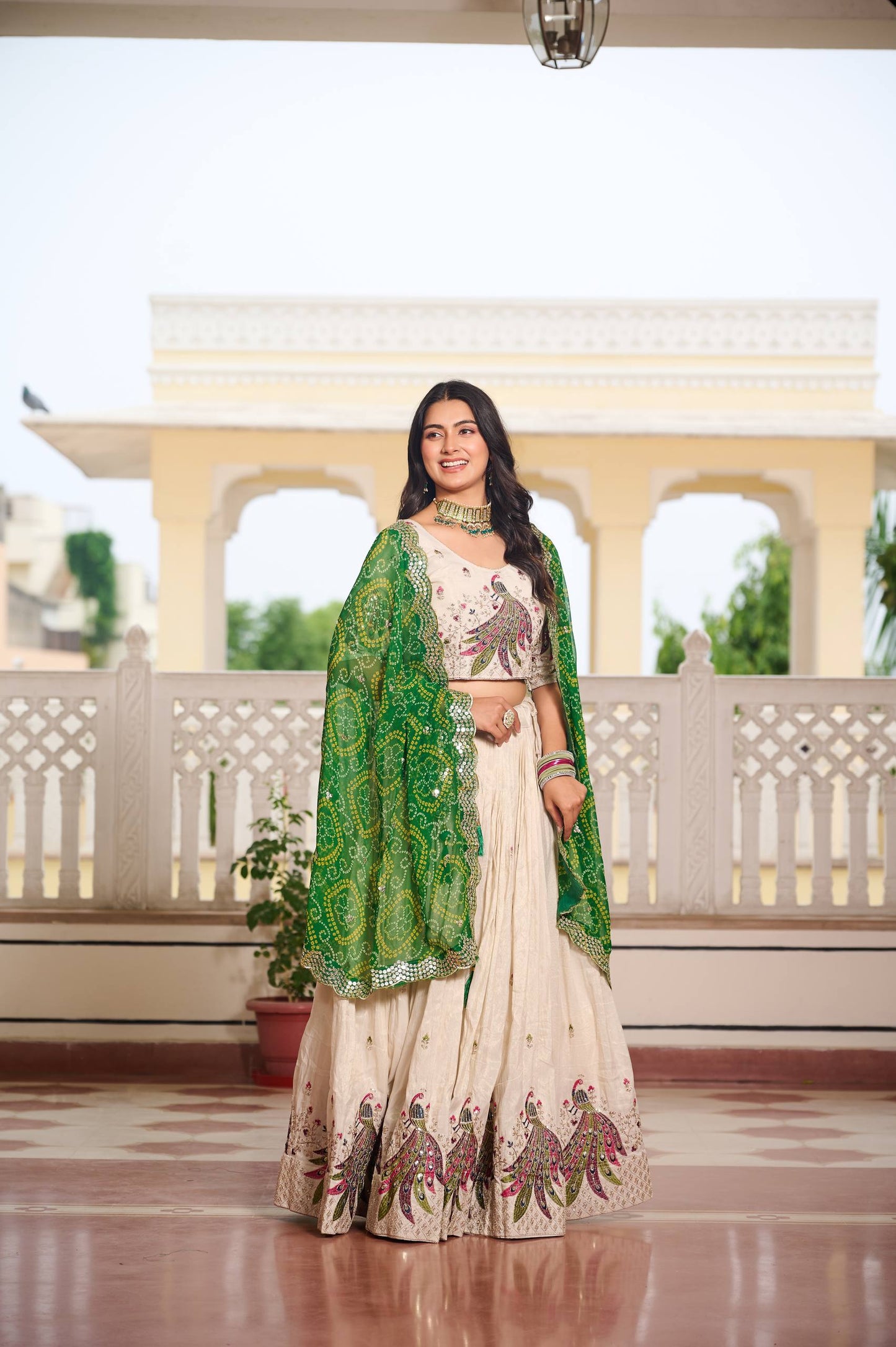 Weddings Wear Green Color Embroidery Beautiful Lehenga Choli