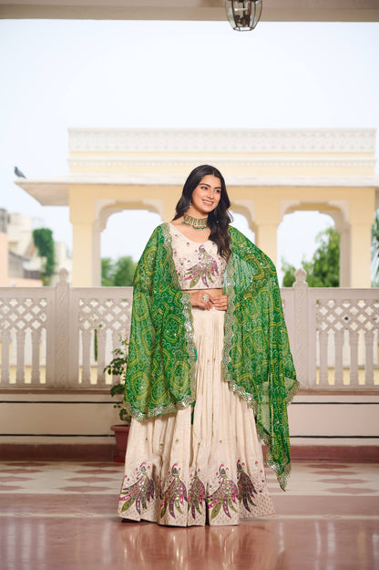Weddings Wear Green Color Embroidery Beautiful Lehenga Choli