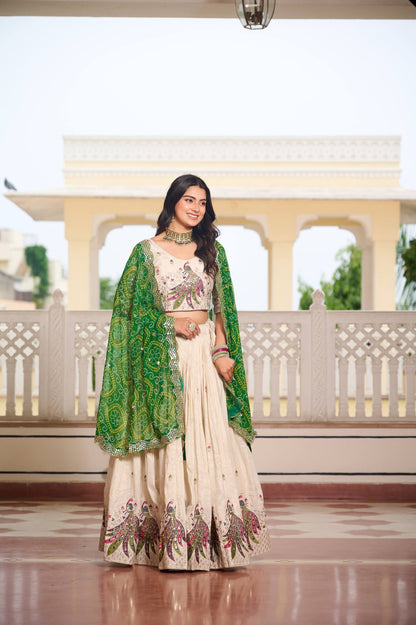 Weddings Wear Green Color Embroidery Beautiful Lehenga Choli
