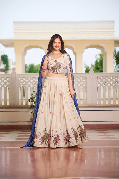 Weddings Wear Blue Color Embroidery Beautiful Lehenga Choli