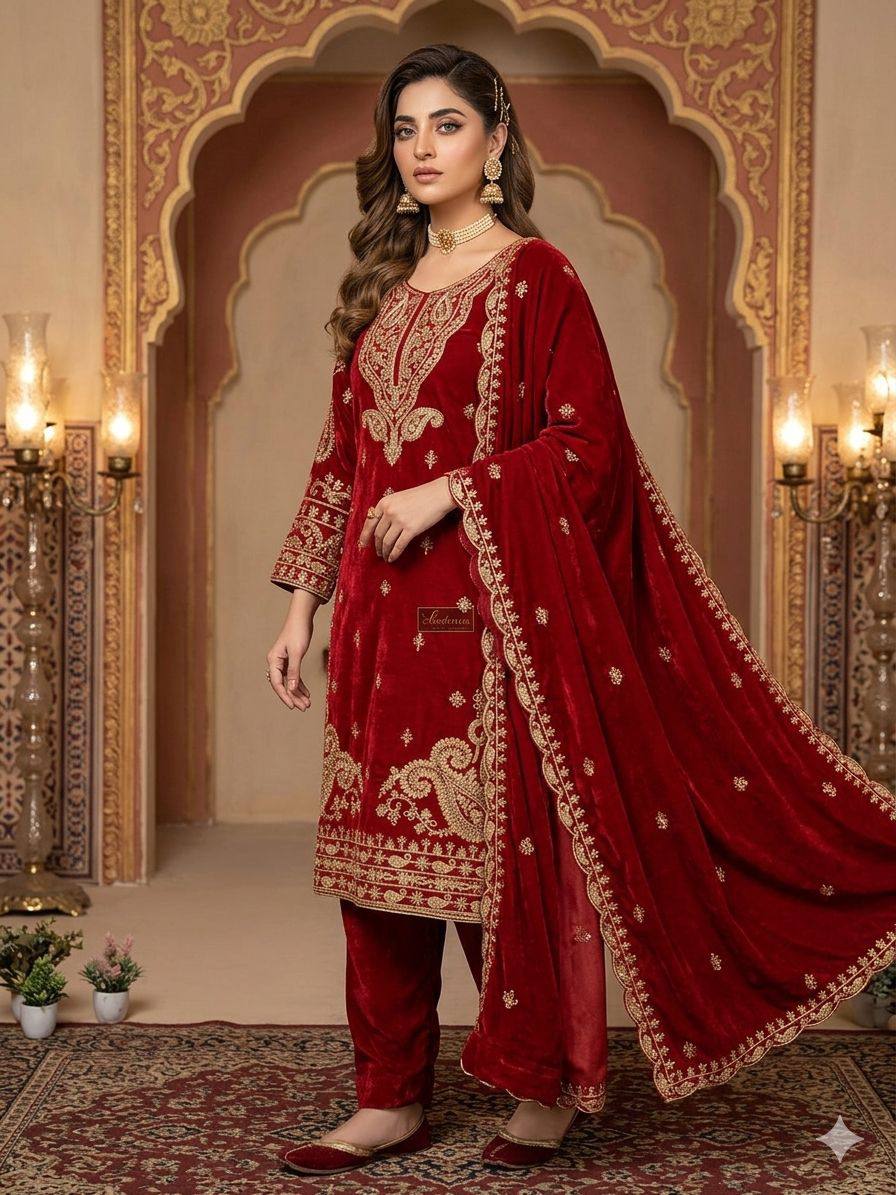 Fabulous Red Color Cording Sequence Embroidered Salwar Suit