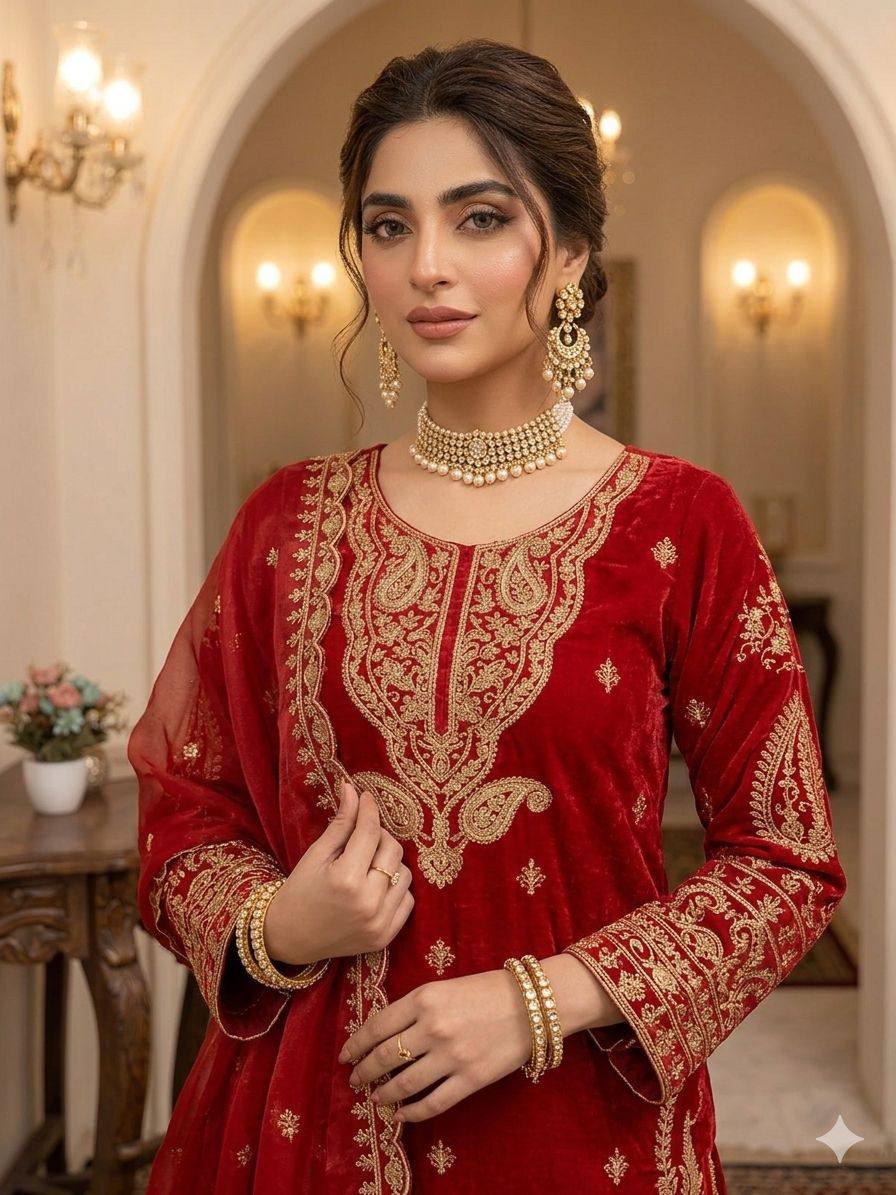 Fabulous Red Color Cording Sequence Embroidered Salwar Suit