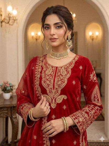 Fabulous Red Color Cording Sequence Embroidered Salwar Suit