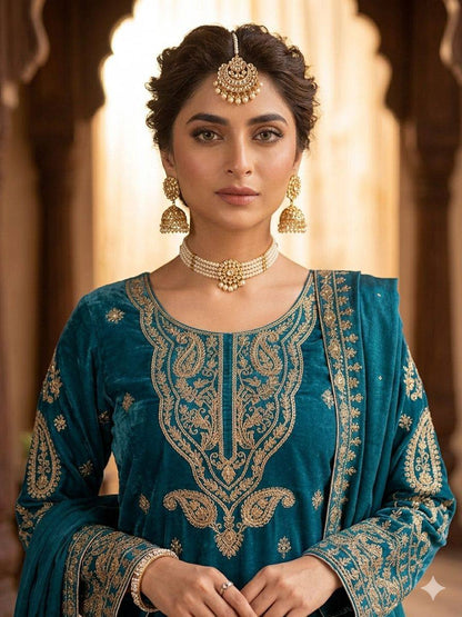Wedding Wear Blue Color Cording Sequence Embroidered Salwar Suit