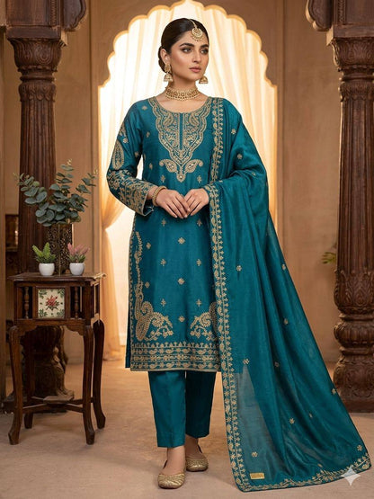 Wedding Wear Blue Color Cording Sequence Embroidered Salwar Suit