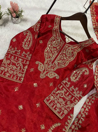 Fabulous Red Color Cording Sequence Embroidered Salwar Suit