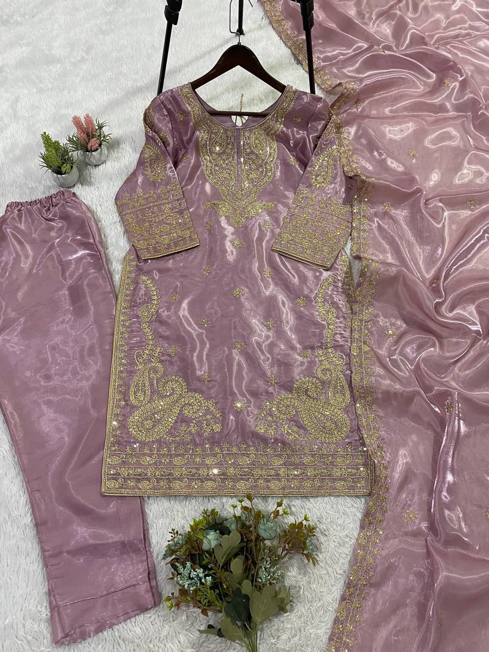 Designer Pink Color Cording Sequence Embroidered Salwar Suit