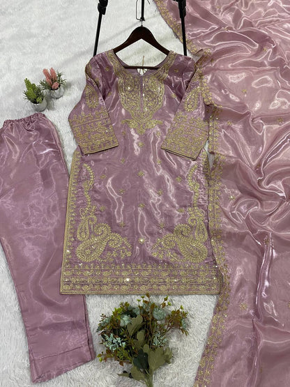 Designer Pink Color Cording Sequence Embroidered Salwar Suit