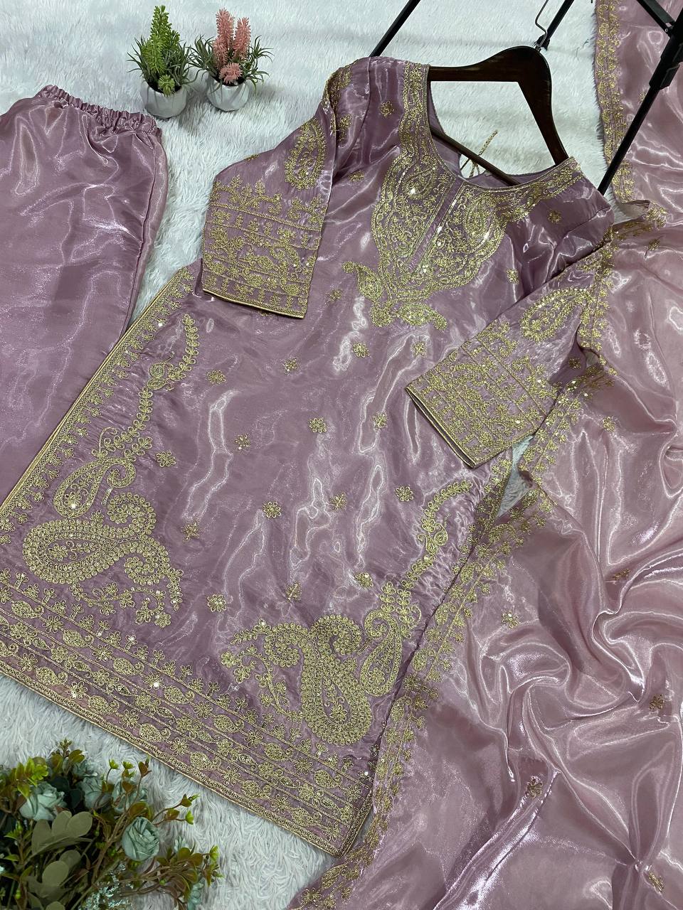 Designer Pink Color Cording Sequence Embroidered Salwar Suit