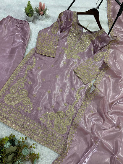Designer Pink Color Cording Sequence Embroidered Salwar Suit