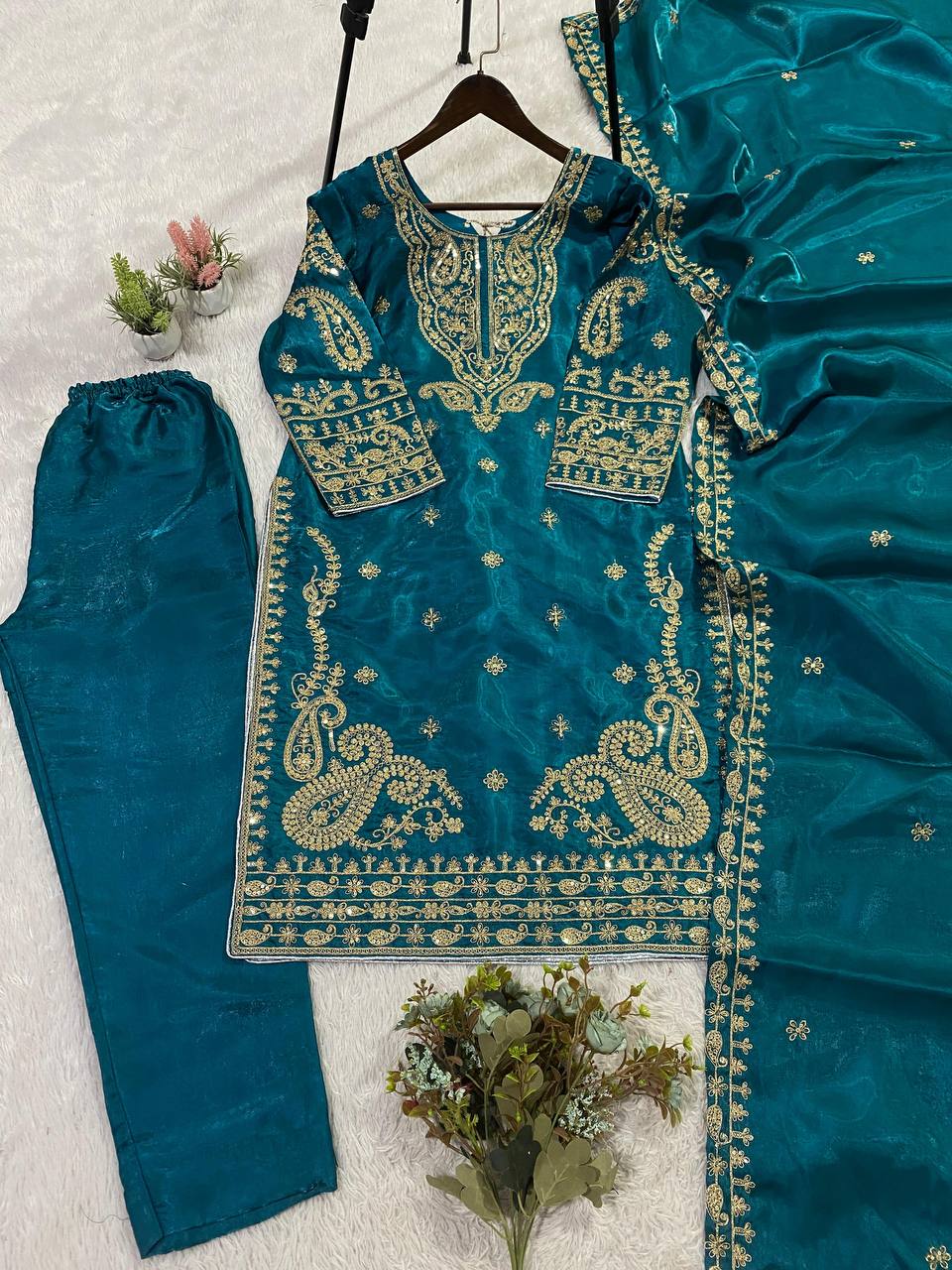 Wedding Wear Blue Color Cording Sequence Embroidered Salwar Suit