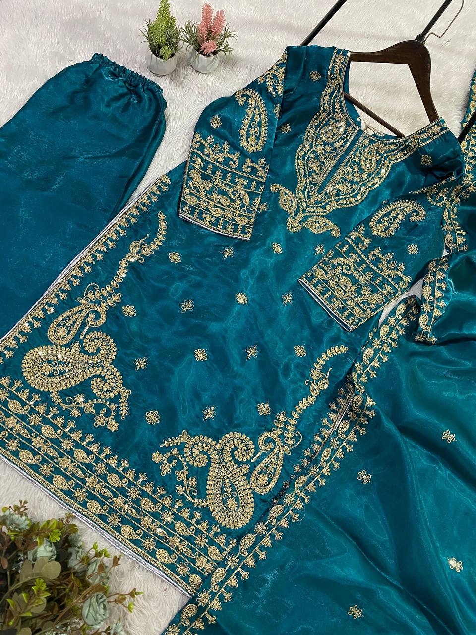 Wedding Wear Blue Color Cording Sequence Embroidered Salwar Suit