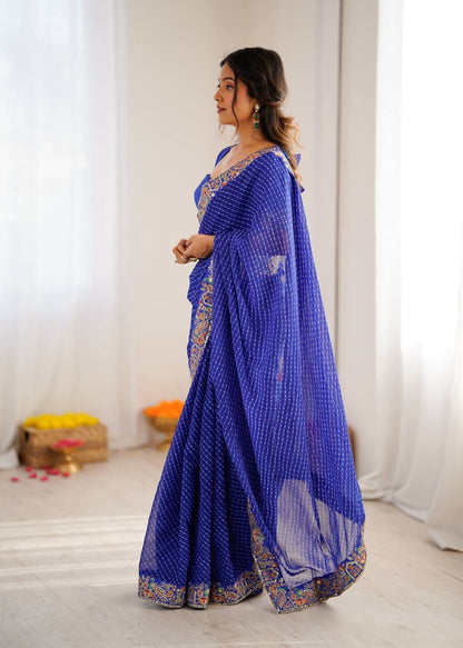 Ceremony Wear Purple Color Sequence Embroidered Bandhani Print Saree