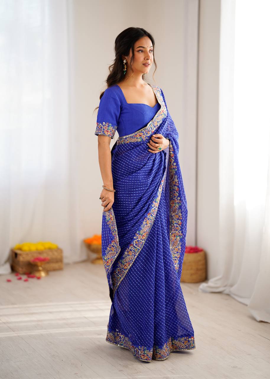 Ceremony Wear Purple Color Sequence Embroidered Bandhani Print Saree