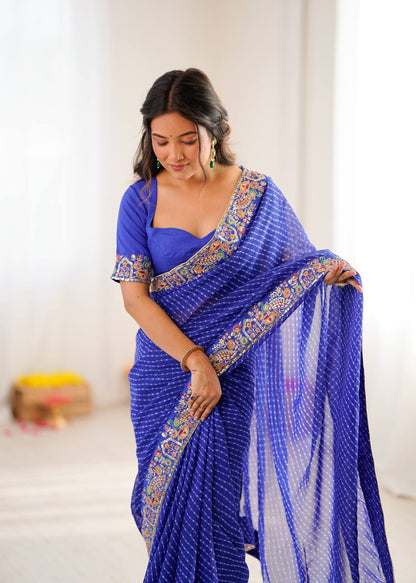 Ceremony Wear Purple Color Sequence Embroidered Bandhani Print Saree