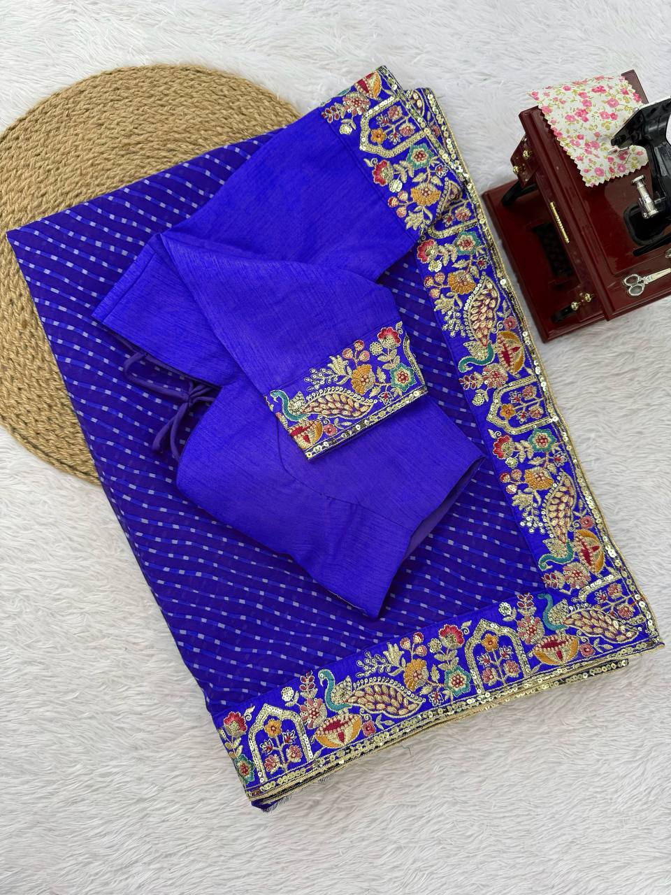 Ceremony Wear Purple Color Sequence Embroidered Bandhani Print Saree