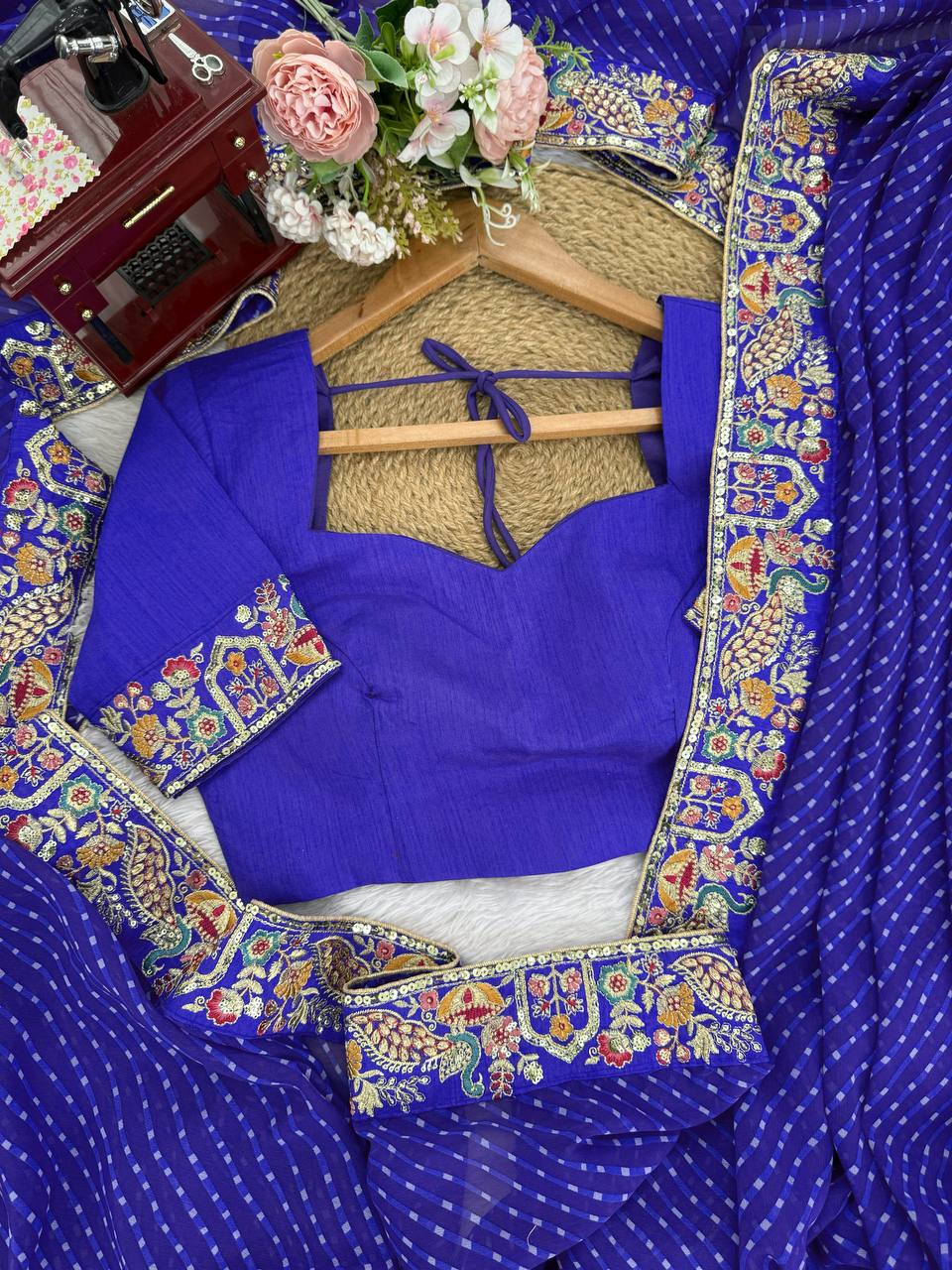 Ceremony Wear Purple Color Sequence Embroidered Bandhani Print Saree
