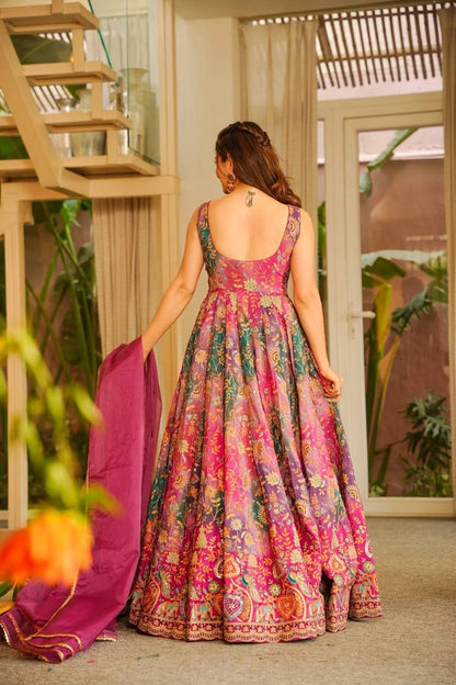 Beautiful Pink Color Jimmy Organza Silk Anarkali Gown