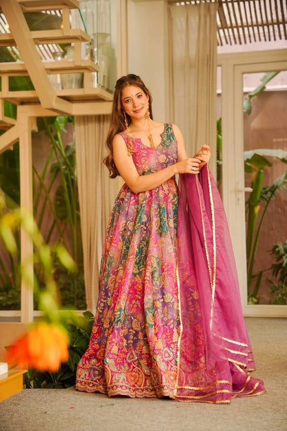 Beautiful Pink Color Jimmy Organza Silk Anarkali Gown