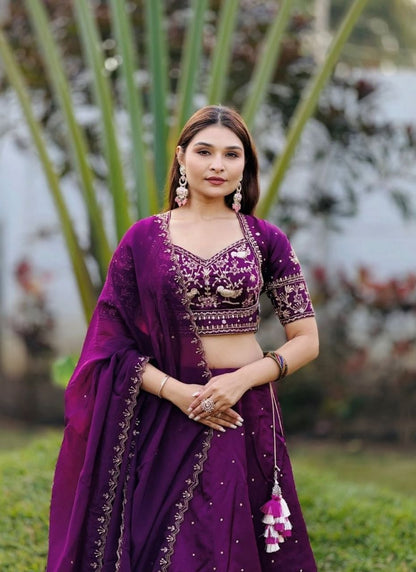 Sangeet Wear Purple Color Heavy Embroidered Sequence Lehenga Choli
