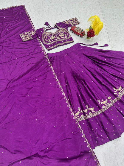 Sangeet Wear Purple Color Heavy Embroidered Sequence Lehenga Choli