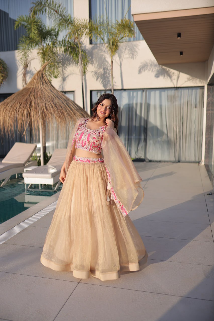 Occasion Wear Beige Color Beads Embroidered Lehenga Choli