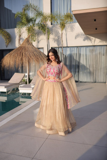 Occasion Wear Beige Color Beads Embroidered Lehenga Choli