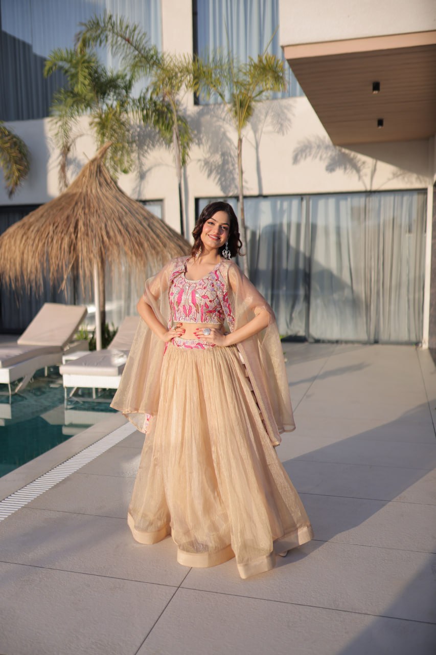 Occasion Wear Beige Color Beads Embroidered Lehenga Choli