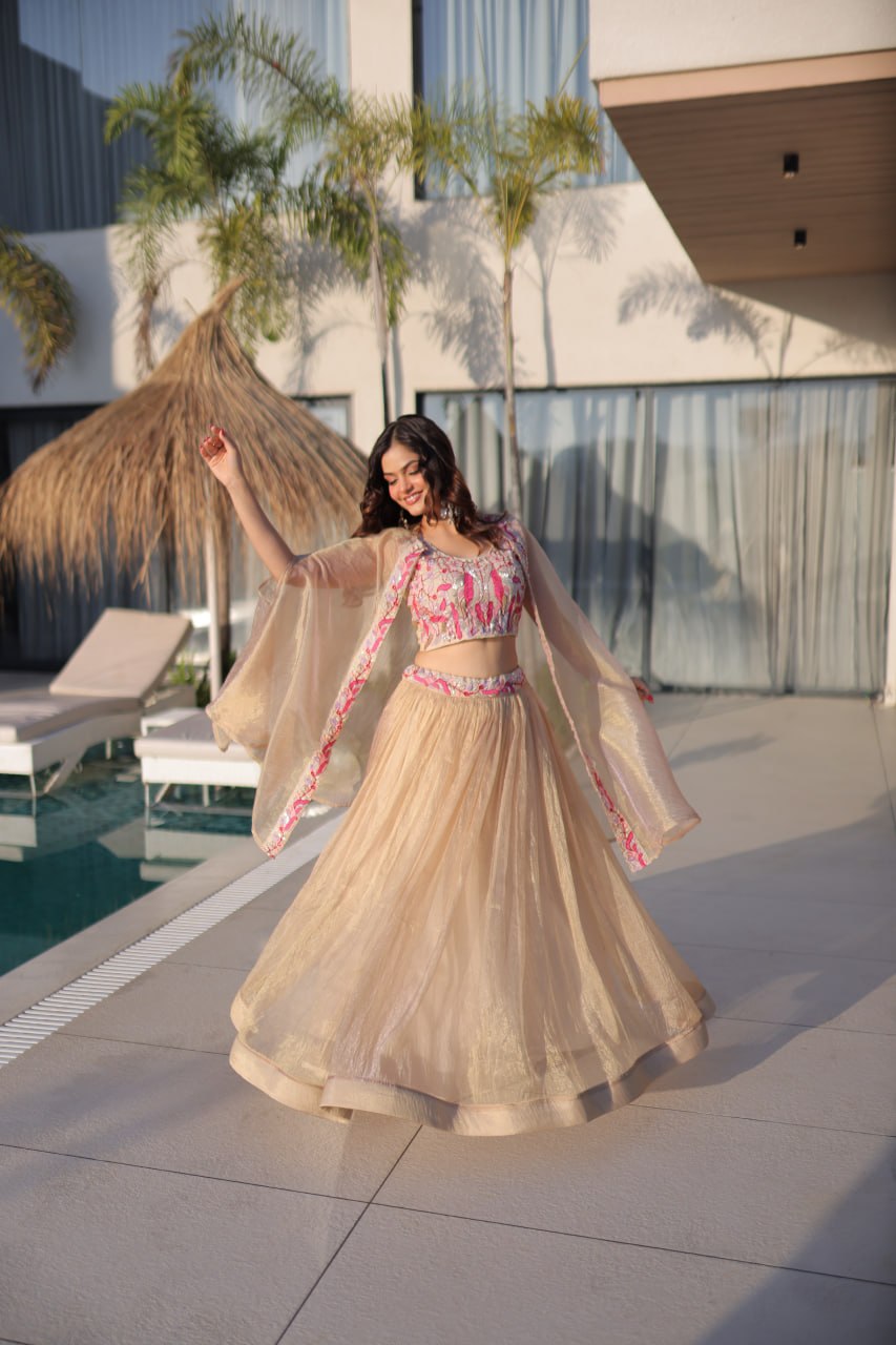 Occasion Wear Beige Color Beads Embroidered Lehenga Choli