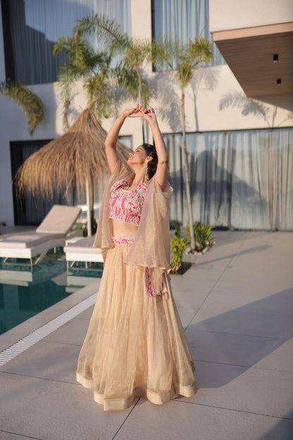 Occasion Wear Beige Color Beads Embroidered Lehenga Choli