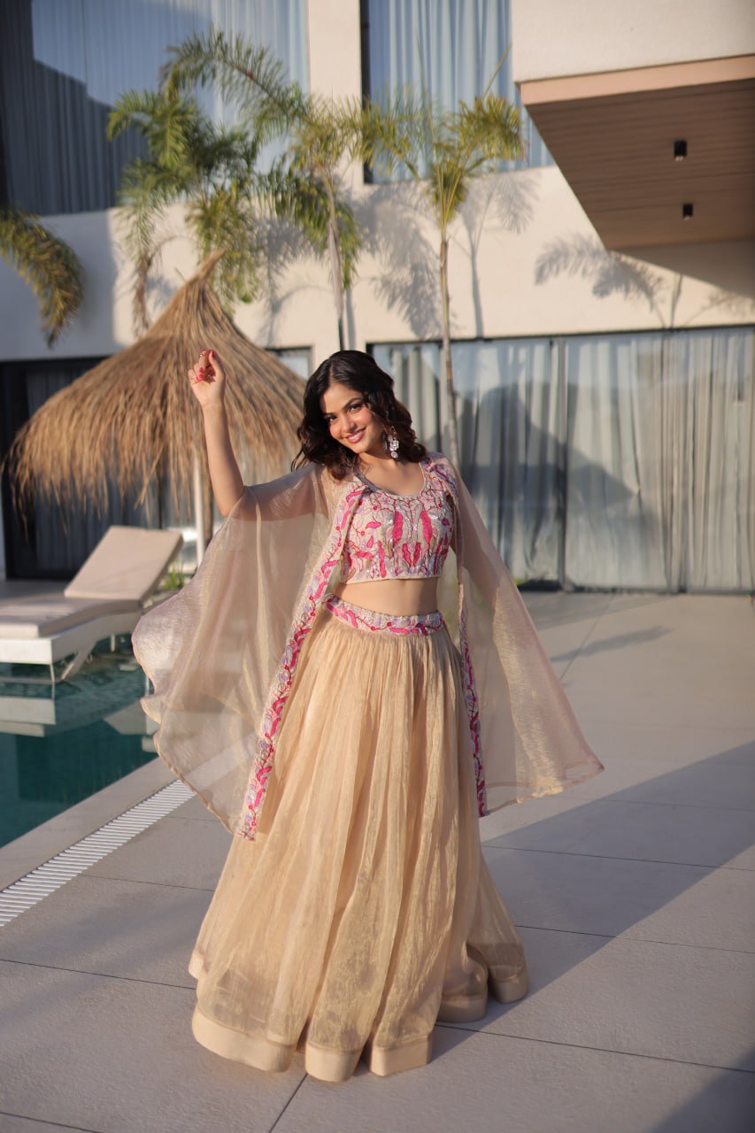 Occasion Wear Beige Color Beads Embroidered Lehenga Choli