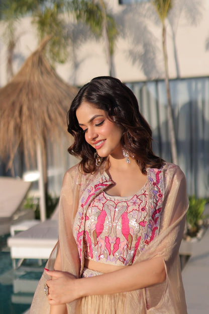 Occasion Wear Beige Color Beads Embroidered Lehenga Choli