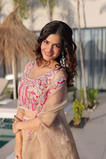 Occasion Wear Beige Color Beads Embroidered Lehenga Choli