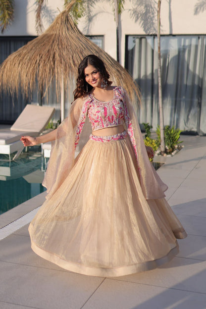Occasion Wear Beige Color Beads Embroidered Lehenga Choli