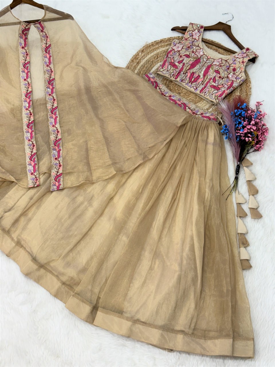 Occasion Wear Beige Color Beads Embroidered Lehenga Choli